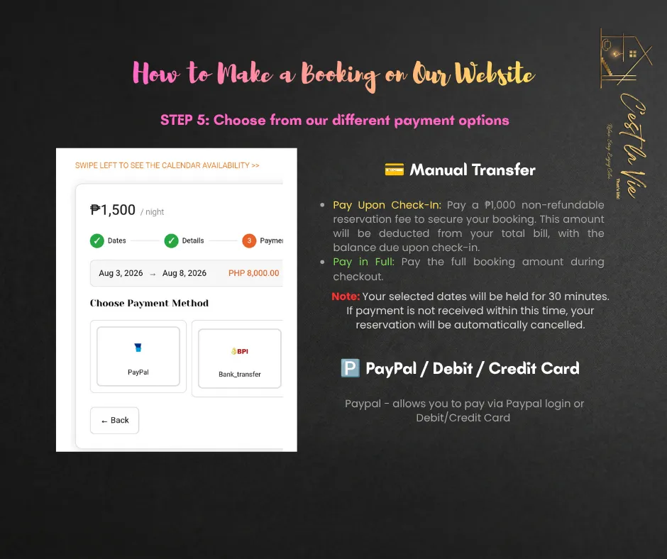 why book direct in C'est La Vie Staycation Cebu - steps